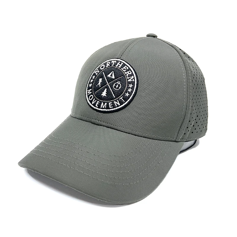 6 panel golf hat laser cut perforated embroidered logo baseball cap laser cut cap