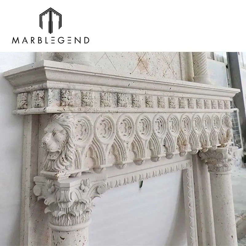 High quality wholesale hand carved natural stone classical white marble mantel fireplace surround