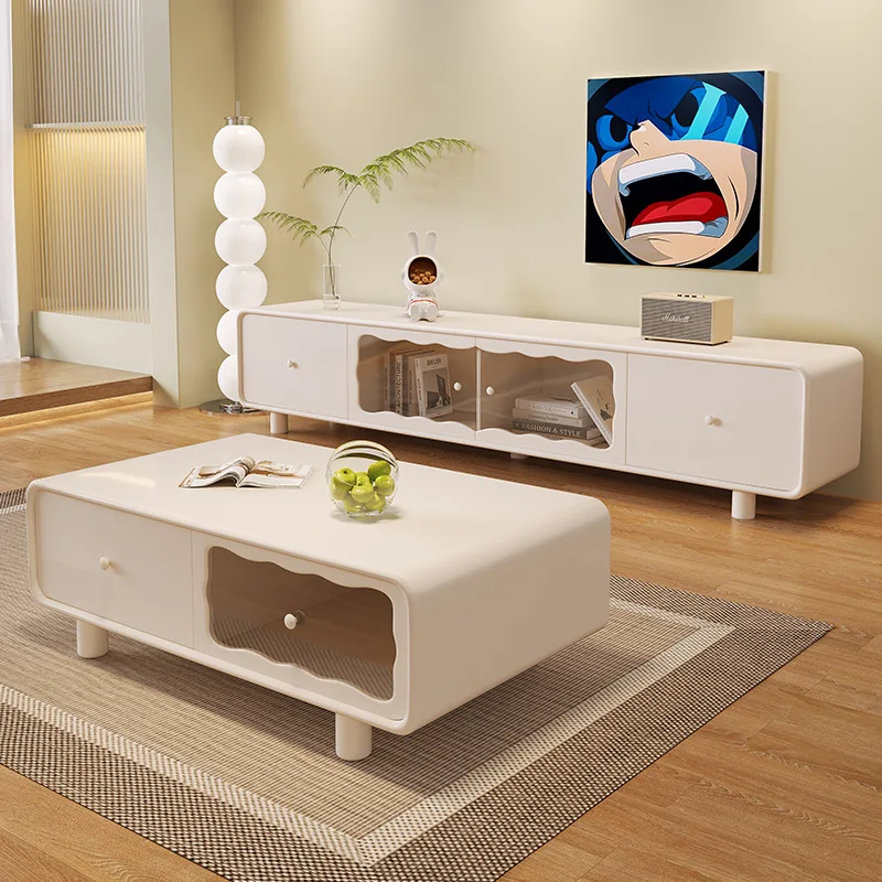Modern Creamy Oak White Wooden TV Cabinet Luxury Minimalist Design for Dining Living Room Home