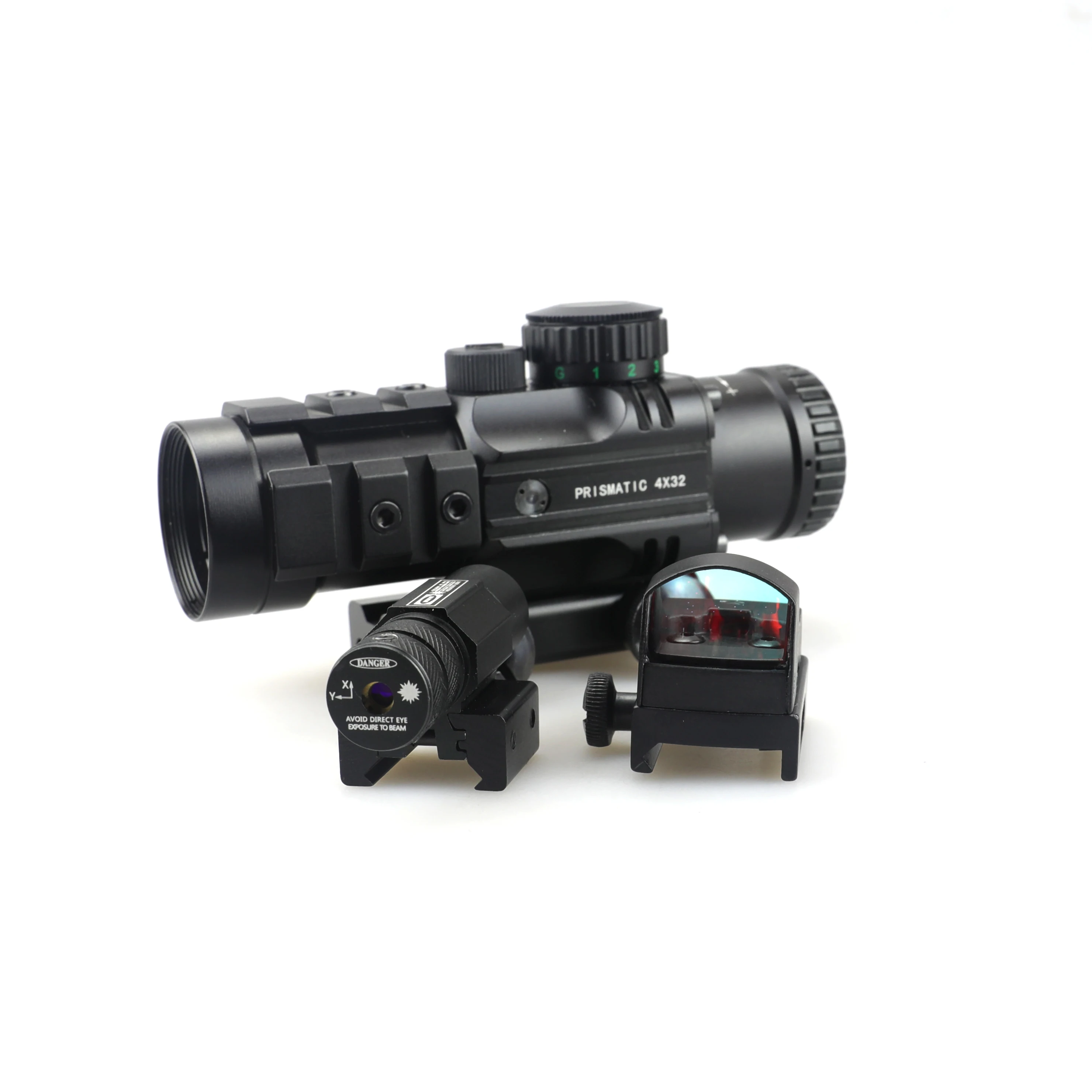 Optical prism scopes 4x32 combine with HD107 red dot sight and JG5 green laser pointer sight for outdoor hunting sports