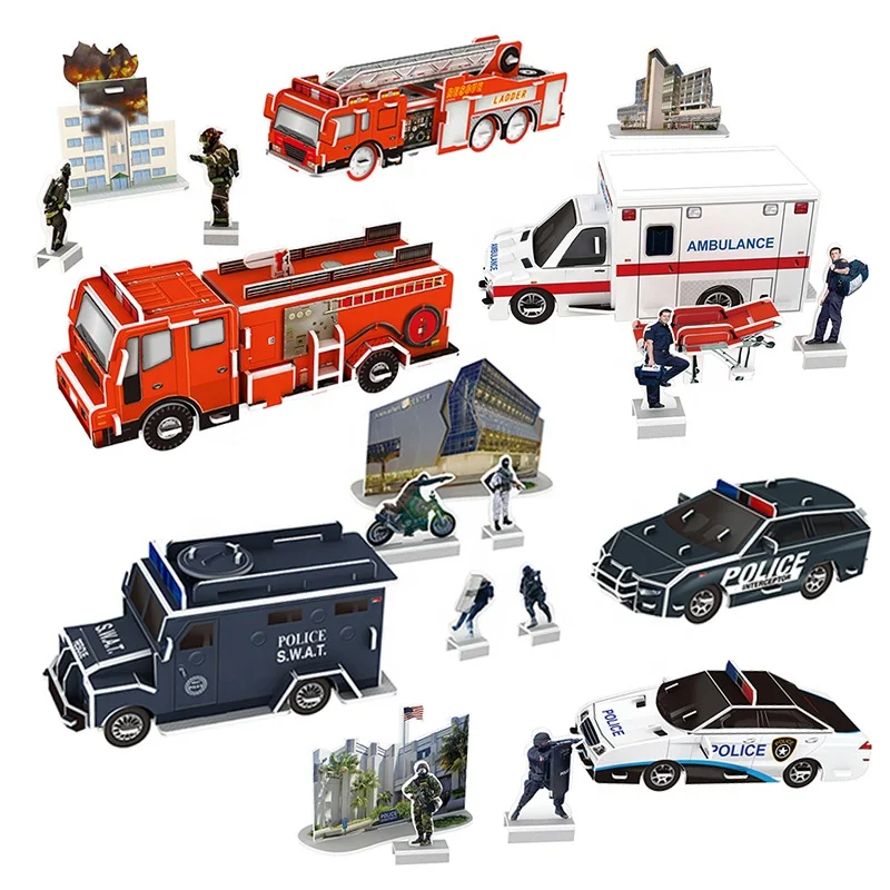 3D puzzle model truck 3d puzzle cars paper models DIY police car, fire truck ambulance for kids
