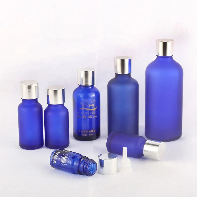 Reasonable Price Cosmetic Container Essential Oil Bottle 10 Ml Blue Frosted Glass In Bottles