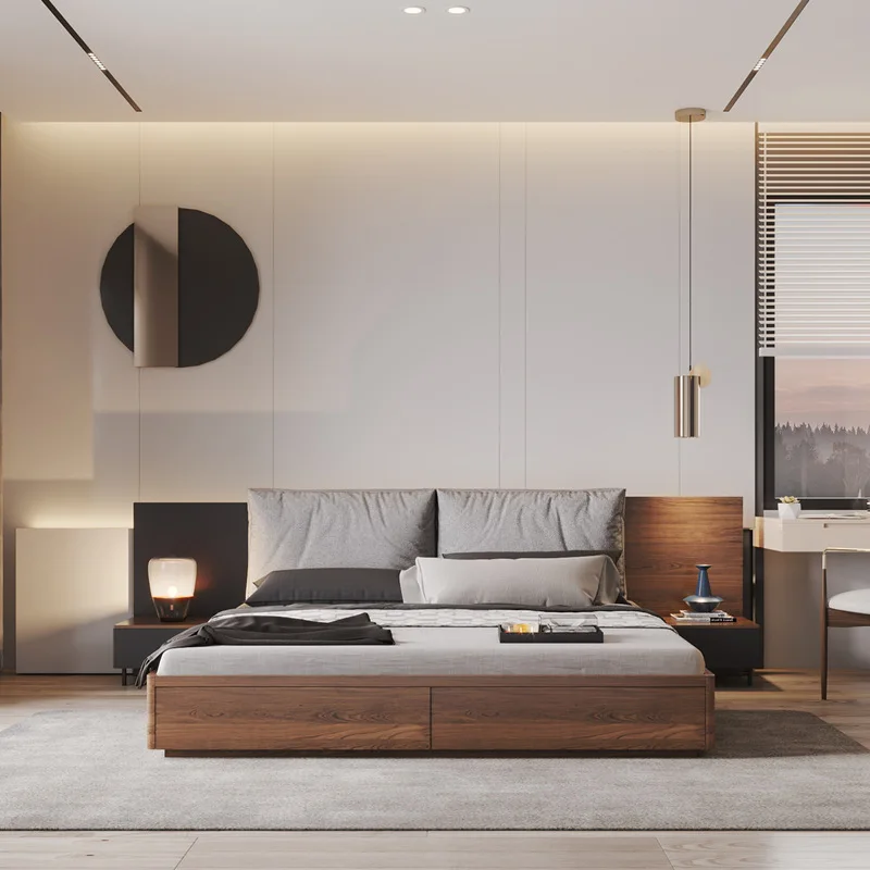 Kainice bedroom furniture japan solid wood double bed with storage box adjustable wedding gas lift tatami bed