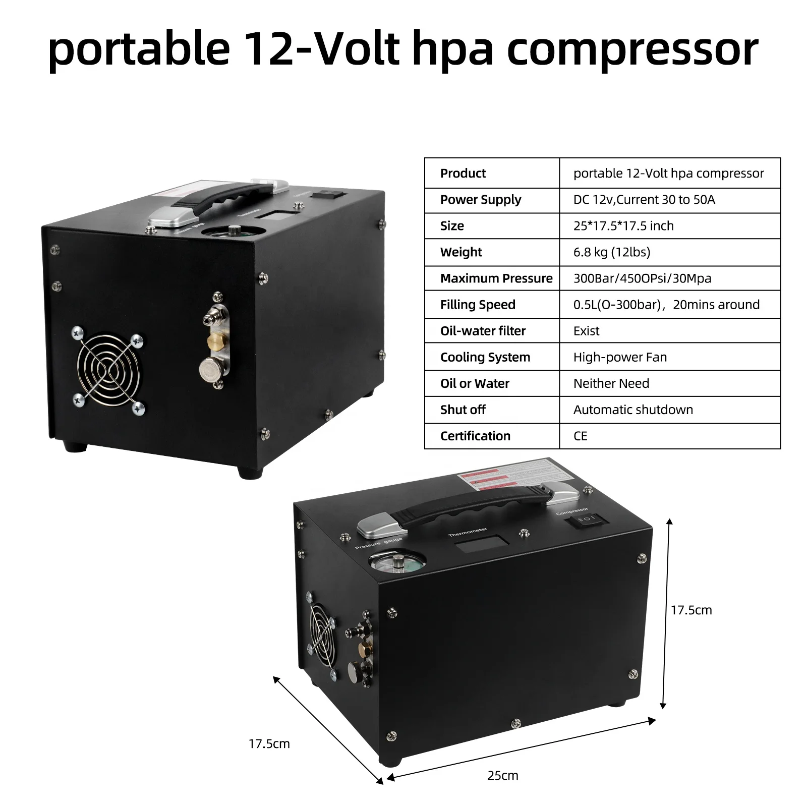 Air Gun and Paintball/Scuba Tank Compressor Pump Auto-shutoff Oil &Water-Free 4500Psi/30Mpa Air Compressor