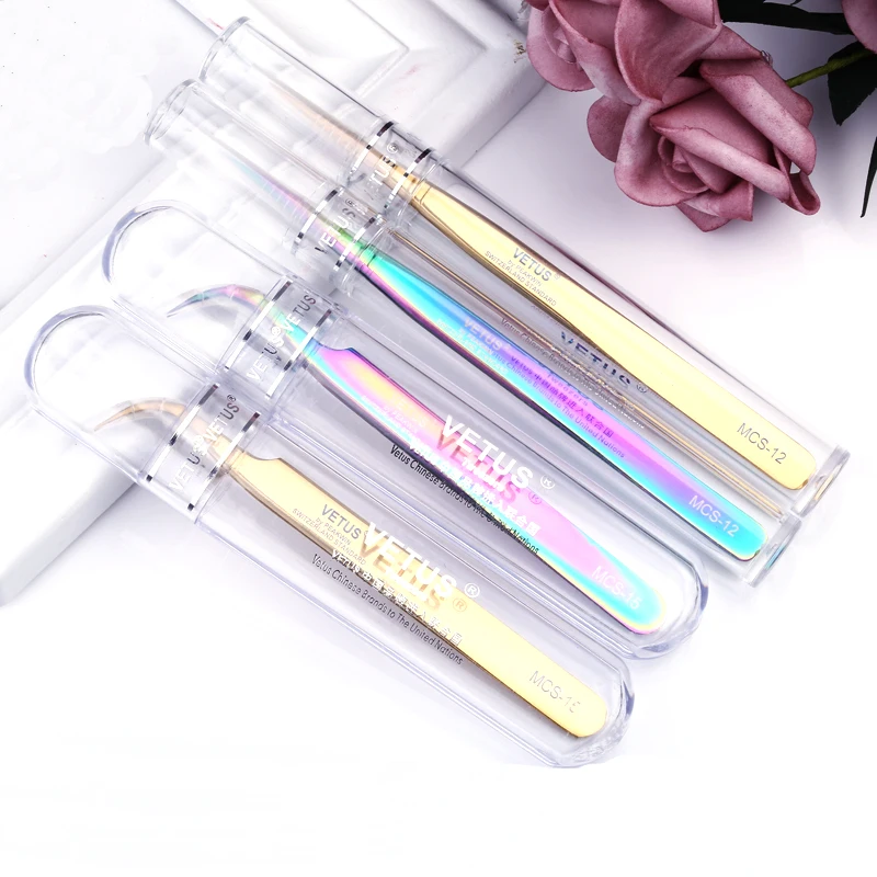 
Cute Personalized Beauty Precision aa Rainbow Color Eyelash Tweezers Vetus Set 