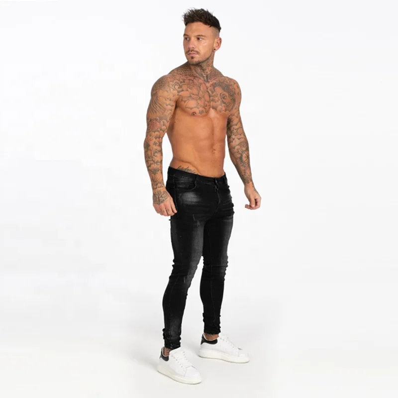 Mens dropship non-ripped jeans pants slim fit skinny denim distressed skinny jeans men super shredz jens for man