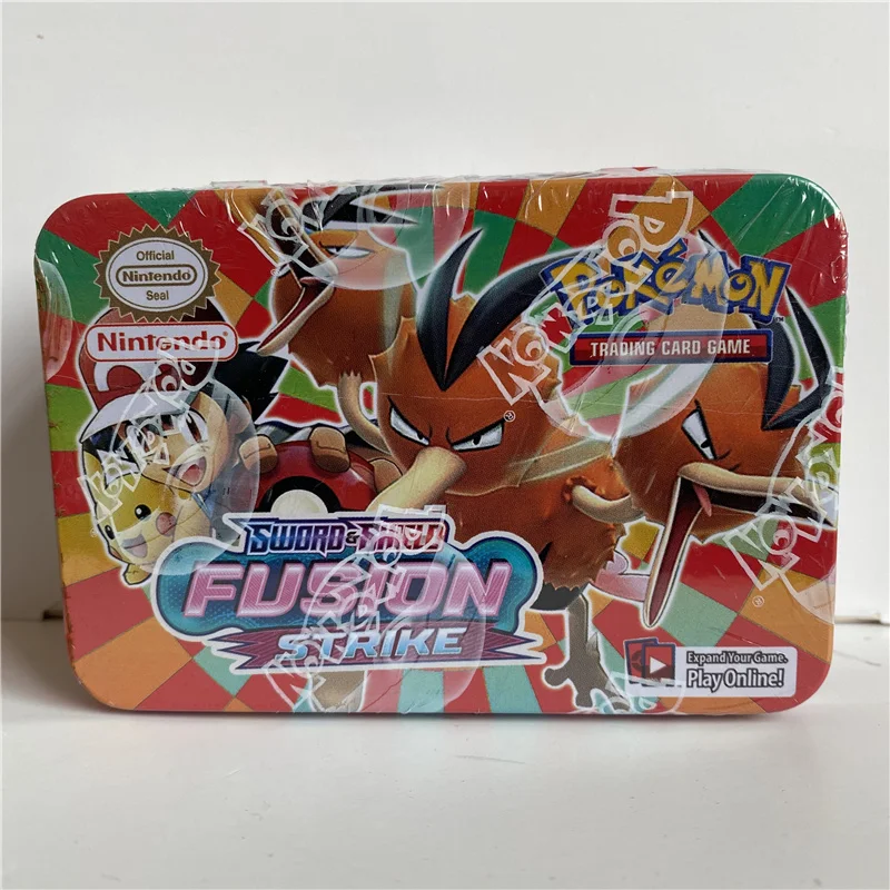 42pcs/set Iron Metal Box Poke mon Takara Tomy Battle Toys Pikachu Game Anime Bank Cards Poke mons Iron Box  For Children