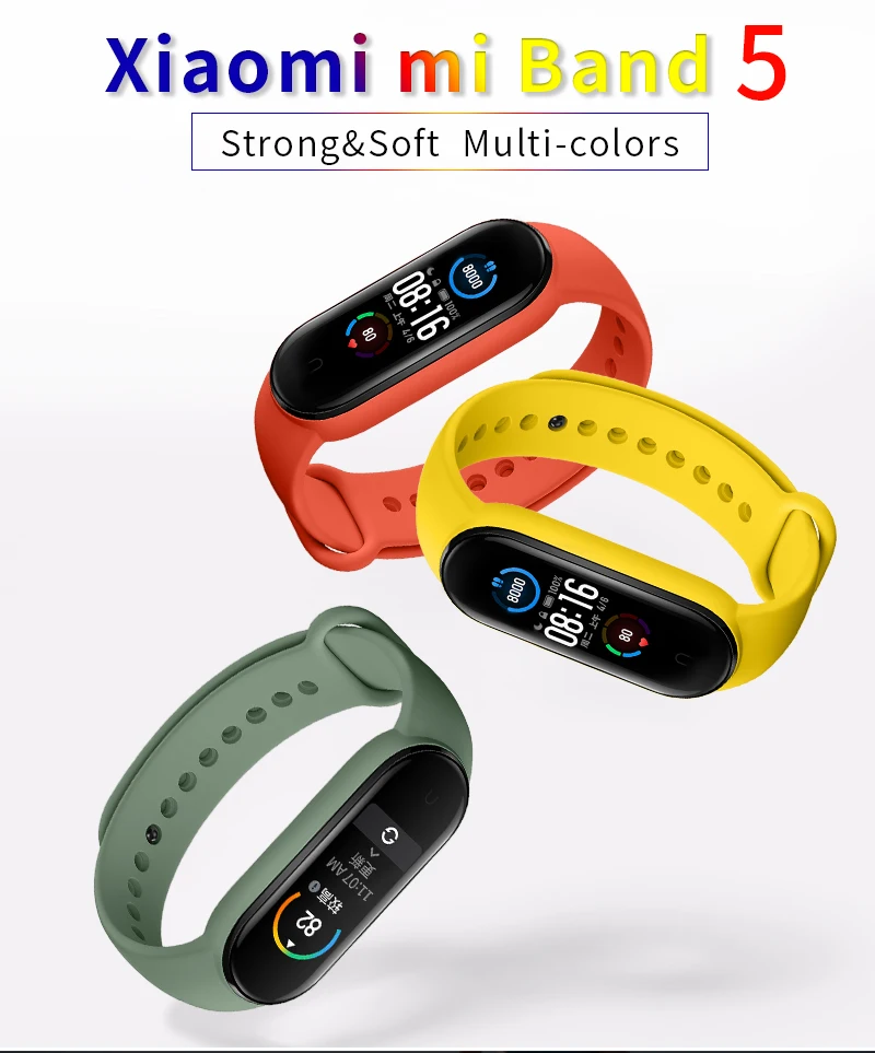 2021 новый силиконовый сменный ремешок для наручных Mi Band 5 наручный