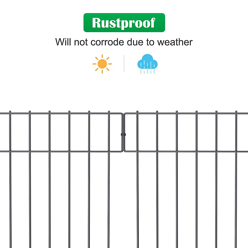 24x15-inch Underground Decorative Garden Fencing Dog Rabbits Fences Black Metal Fence Panel Ground Stakes Defence for Outdoor