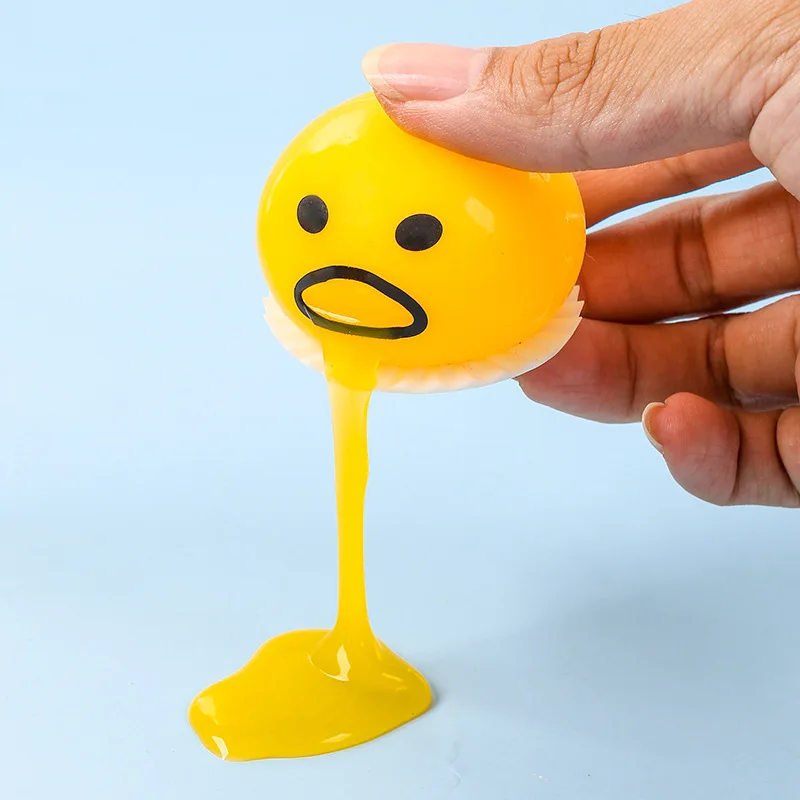 Cute Yellow Round Squishy Puking Ball Egg Slime Yolk Vent Stress Tricky Game Stress Relief Toy