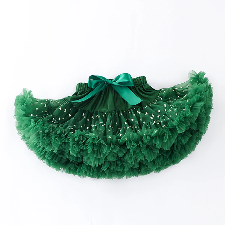 Toddler girls green star print skirts princess dance ballet tutu ball dress party holiday evening bow fluffy tulle ball skirt