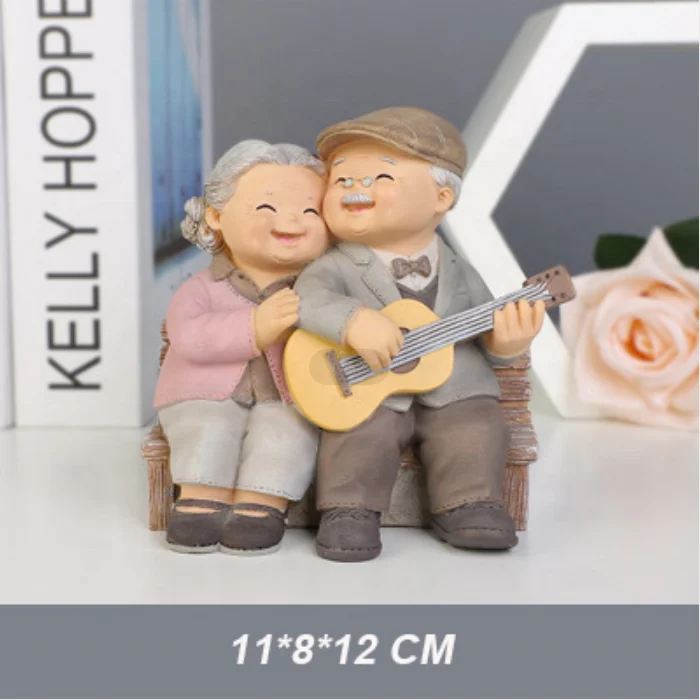 Biumart Elderly Couple Night Light Loving Home Decor Ornament Craft Resin Doll For Wedding Anniversary