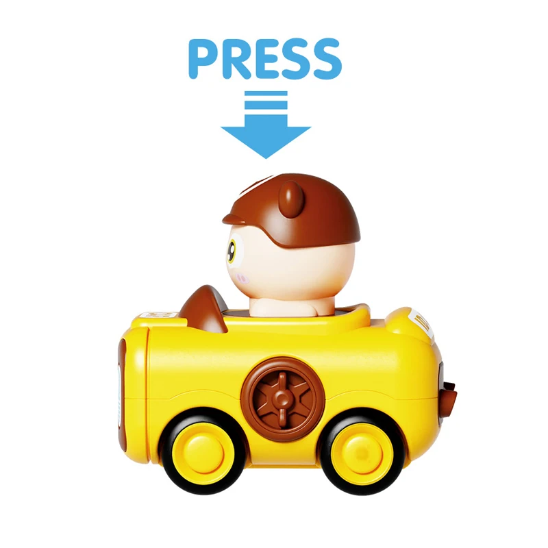 QS High Quality Kids Cartoon Mini Press Sliding Car Toys Plastic Cute Expression Pressing Forward Vehicle Toys For Children Gift