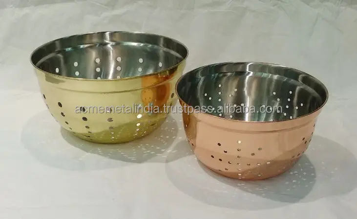 Superior Quality Round Copper Fruit and Vegetable Colander Large Size Latest Design for Washing and Draining at Affordable Price