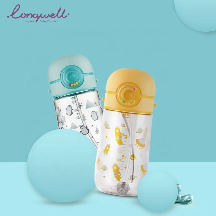 Straw Water Bottle Baby Outdoor Strap Hands Free Silicone Sippy Cups BPA Free Custom Printed Logo OEM Tritan Drinking Bottles
