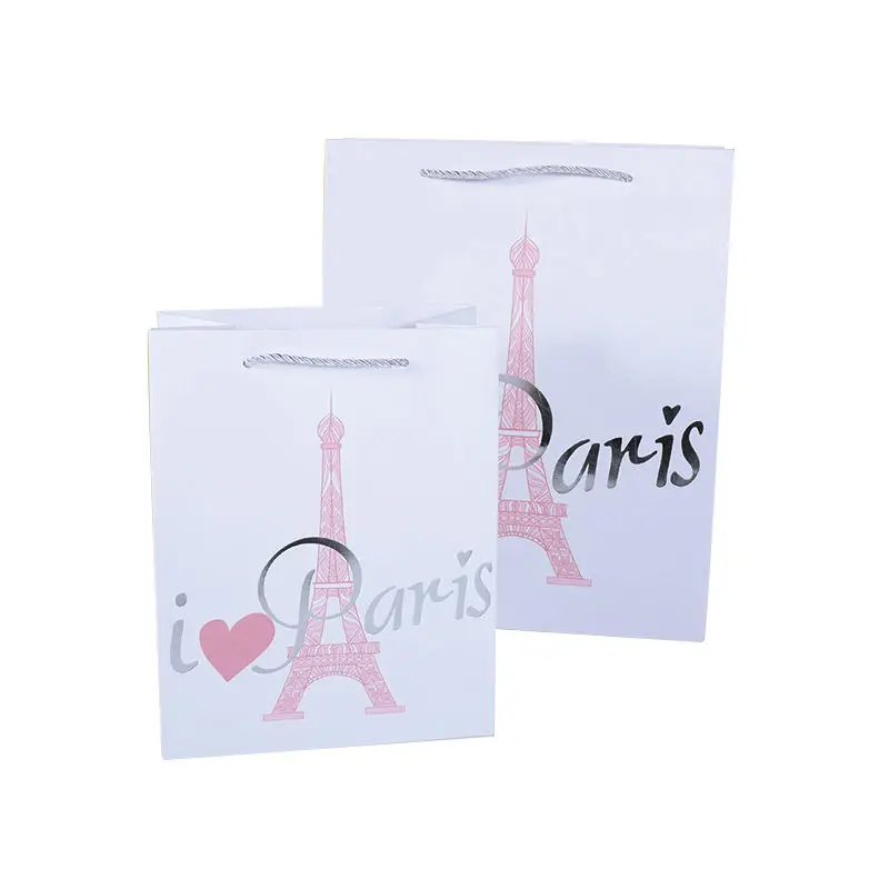 Kairui Colorful Paris France Style Eiffel Tower Black Birthday Gift Flat Handle Paper Bag With Logo