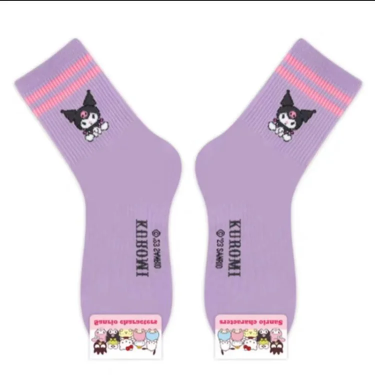 HY-2139 New 2023 Korean style Cartoon Kuromi Sock Girl Combed Cotton Students  Striped Crew Socks Women Girls