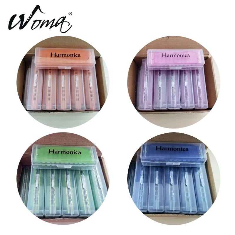 Cheap Musical Instrument Toys For Kids With Plastic Box 10 Tone Color Harmonica