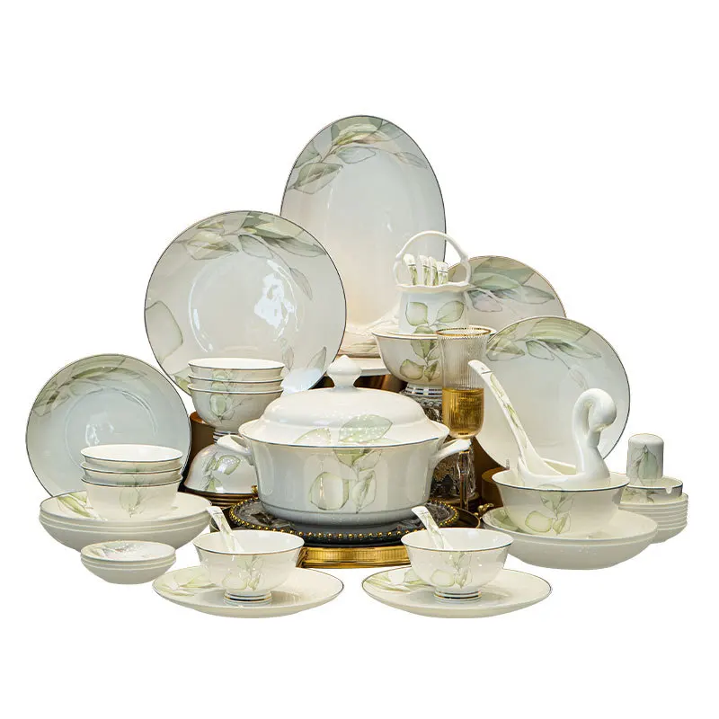 Jingdezhen High-end Ceramic Dish Set Moving New House Tableware Can Microwave Household Bowl Wedding Gifts Plate