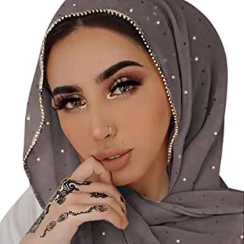 Hot Sale 70*180cm Islamic Muslim Women Premium Big Heavy Rhinestones Chiffon Hijab Scarf For Women Hijab voile musulman