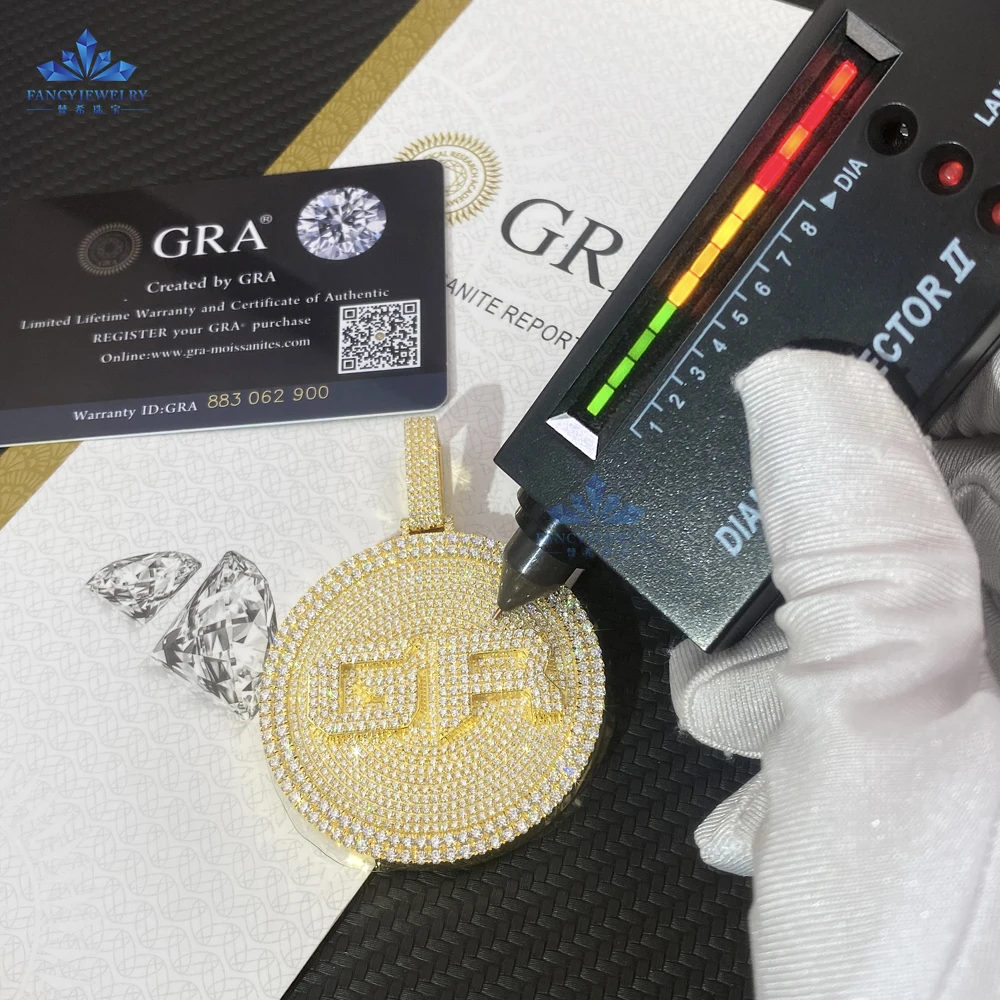 Pass Diamond Tester Iced Out Moissanite Name Pendant Custom 925 Silver VVS Diamond Hip Hop Letter Pendant Link Chain For Rapper