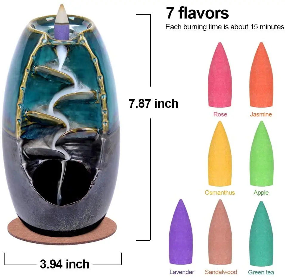 Hot selling DIY Ceramic Jar Multi Layers Incense Burner, Back flow Incense Holder Incense Cones Stick Holder with Free Cones