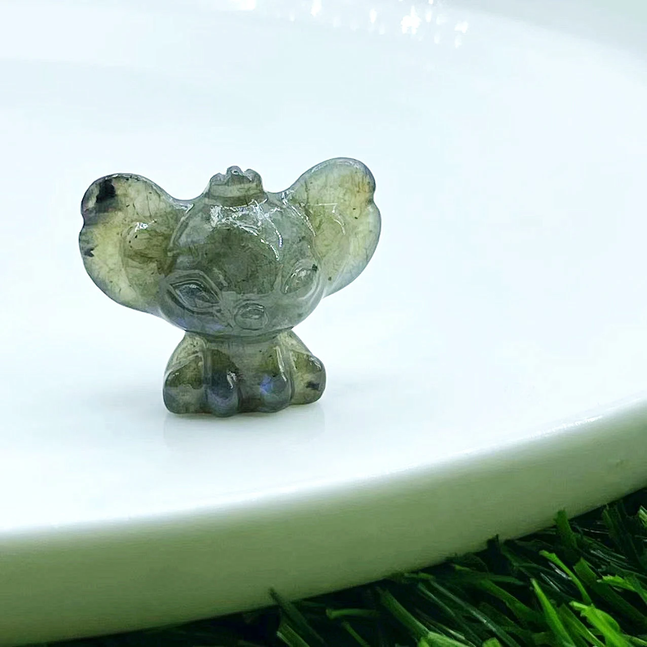 Natural carving Cartoon Statue Reiki Crystal Crafts Rose Quartz Labradorite Stitch Figurine for Gift