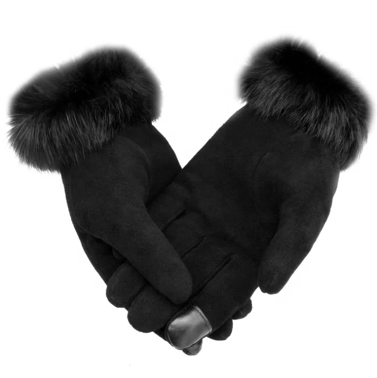 Ozero  New Fashion Fur Winter Warm Driving Hand Gloves Cashmere Lined Touchscreen For Women  .
