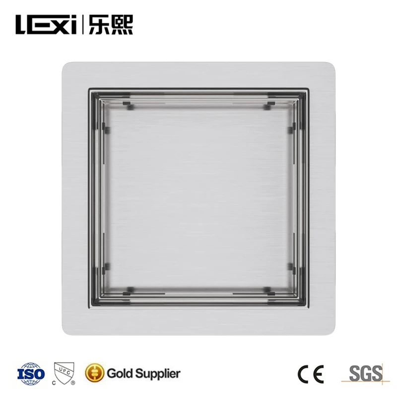 LEXI Kitchen Bathroom Shower Concealed 150mm Square Stainless Steel Anti Odor Floor Drain Core Trap With Tile Insert Grate
