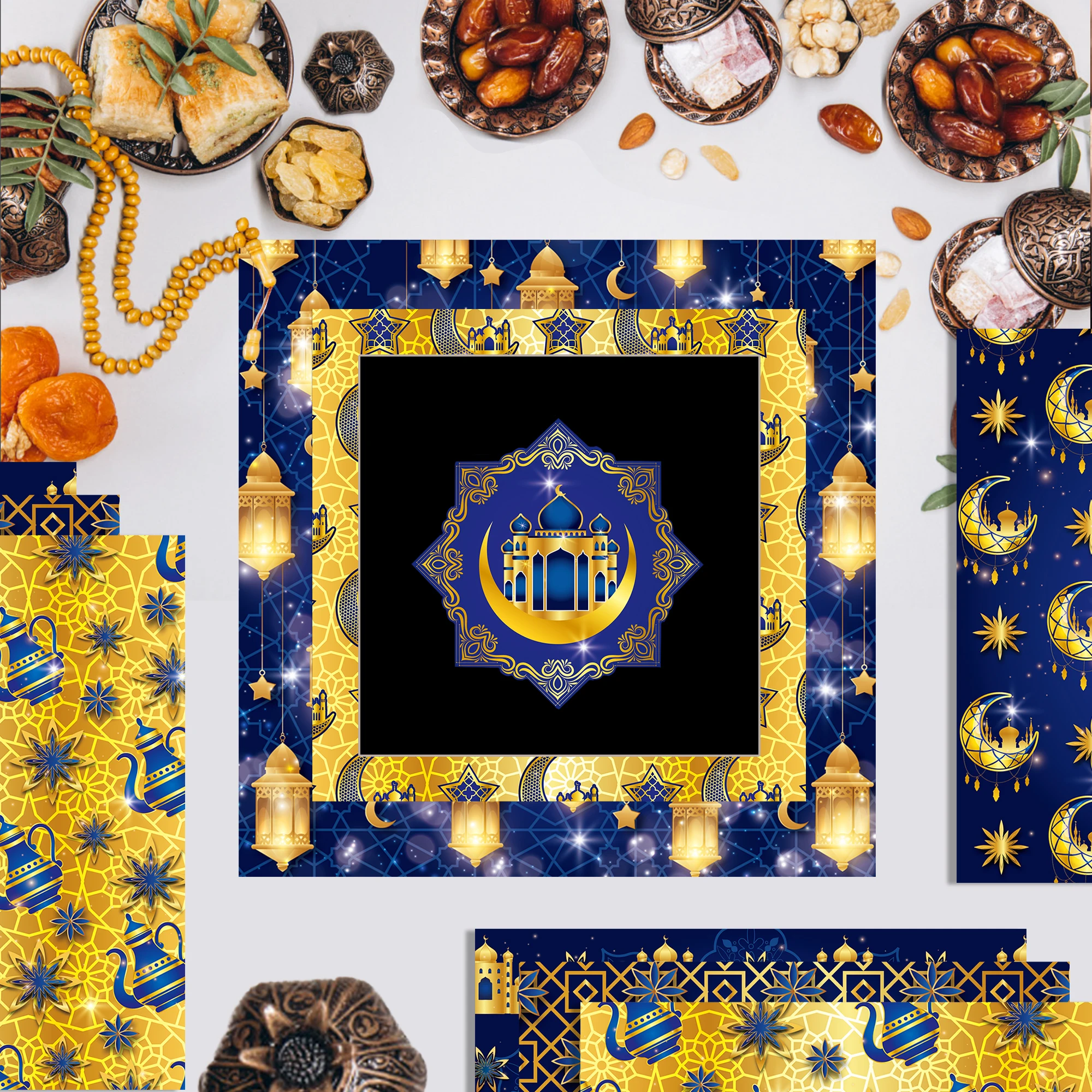 WW060 Ramadan Scrapbook Paper Moon Lantern Pattern Background Paper DIY Decorative Craft Paper For Ramadan Party Supplies