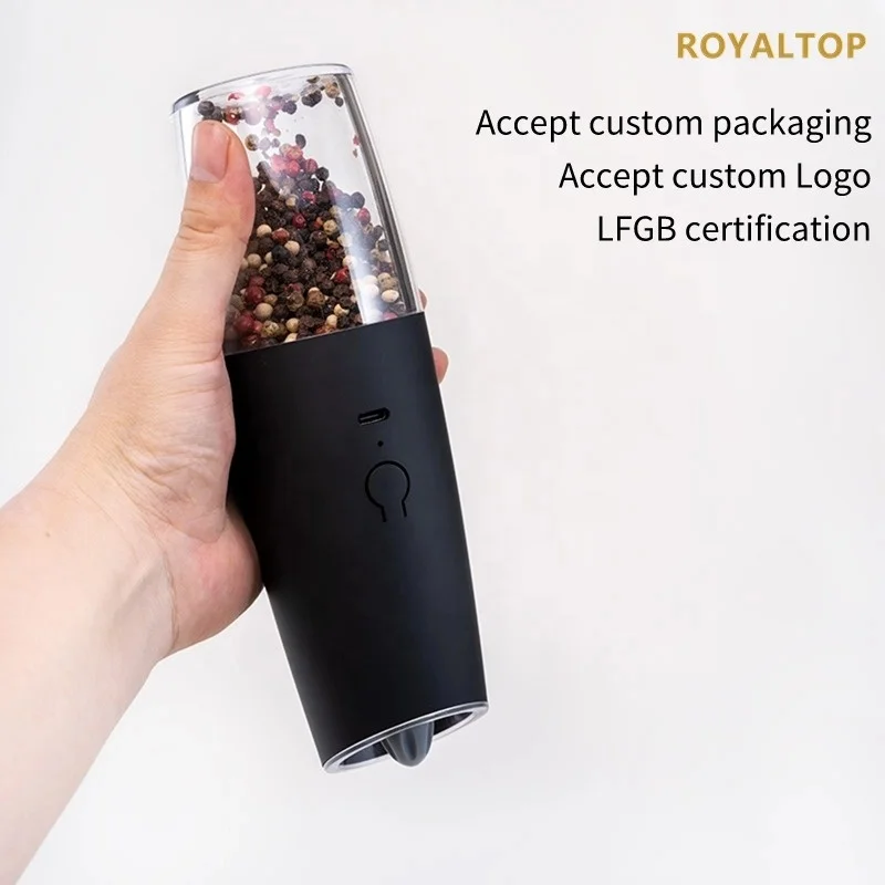 One-hand Auto Mill Spice & Herb Grinding Tool Gravity Salt & Pepper Electric Grinder Set with USB rechargeable
