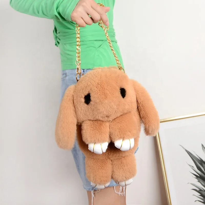 XJ Hotsale Lovely Very Cure Rabbit Shaped Fake Fur Handbag  for Children & lady Faux Fur Bag