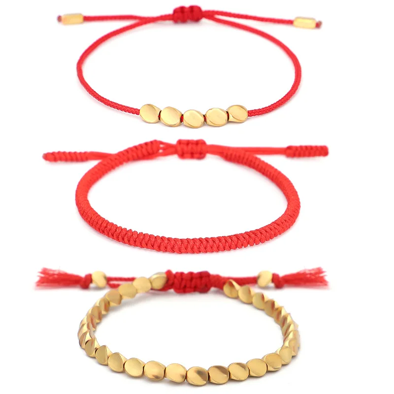 Wholesale Charm Copper Beads Handmade Braided Red String Cord Adjustable Knot Lucky Tibetan Buddhist Bracelet Jewelry For Women