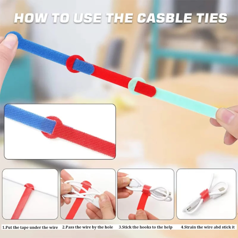 High Quality Elastic Adhesive Adjustable Cable Ties-Multi-Size Colorful Hook Loop Tape Reusable Shoes Bags Garments Printed Logo
