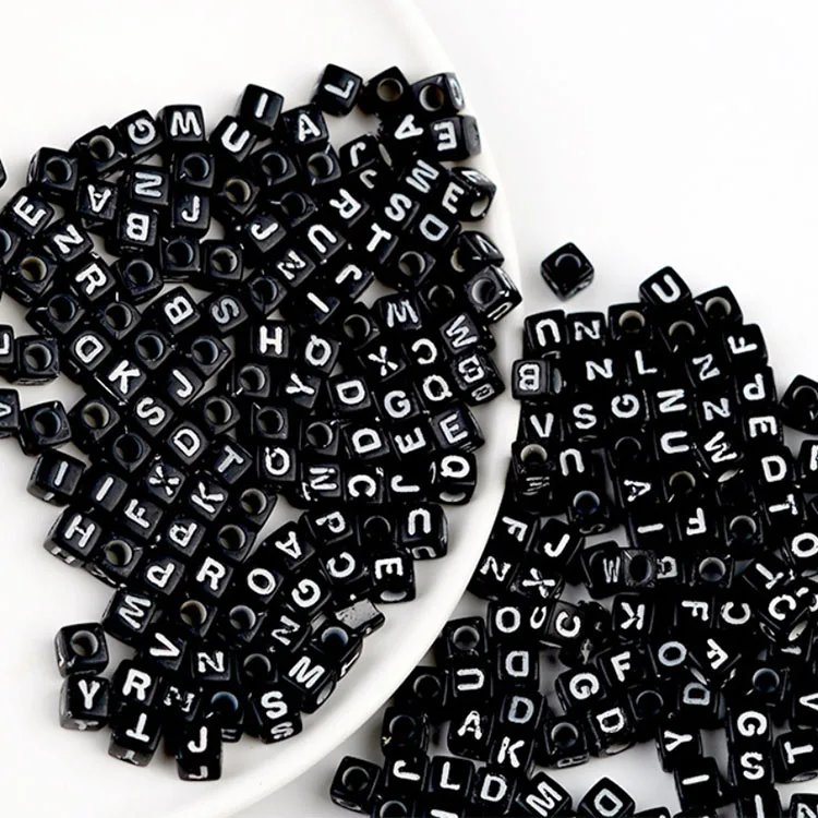English letters beads 6mm squares shape black & white for children DIY, wholesale Acrylic beads