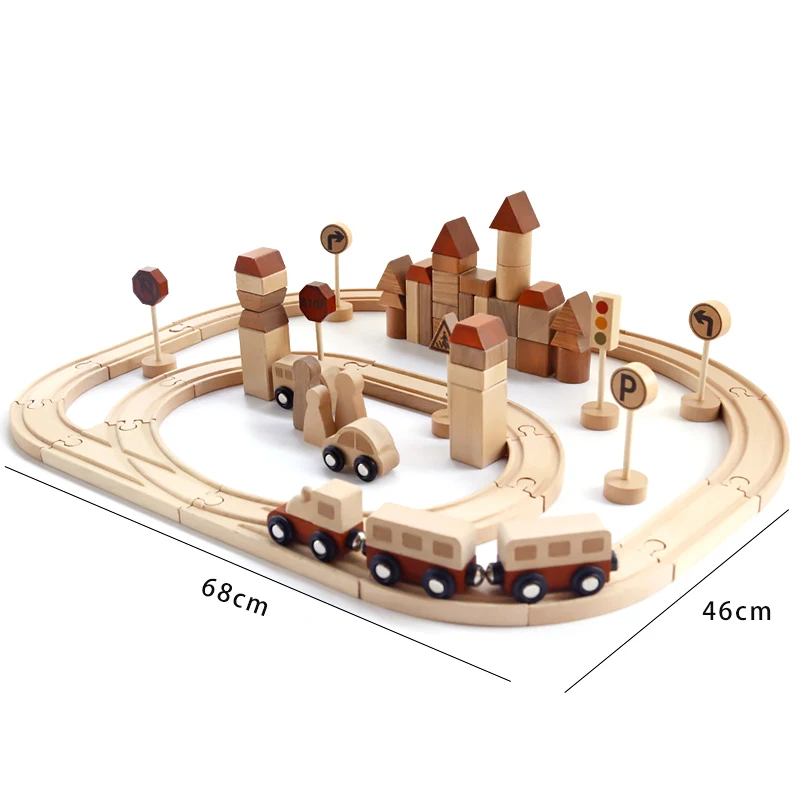 Log production of unpainted track toys High-end wooden train track toys