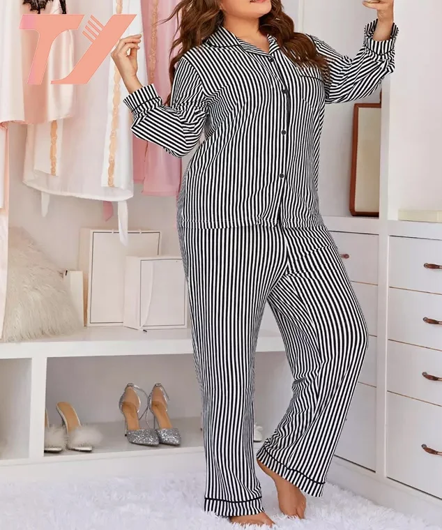 plus size casual home sleepwears check pj sets for women lounge wear pajamas for women set