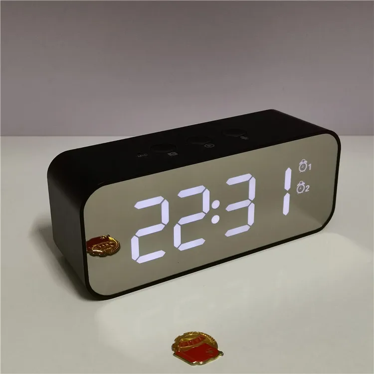 recordable alarm sound musical digital LED clock with mirror panel