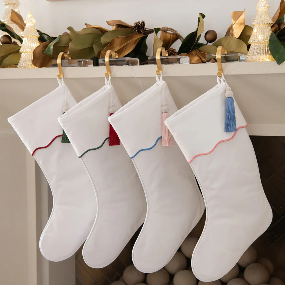 Пользовательские рождественские украшения вышивка волнистые кисточки холст пустой Рождественский чулок