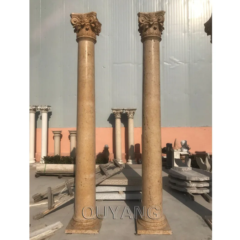 QUYANG Large Outdoor Decorative House Natural Stone Sunset Red Marble Roman Pillars Column Molds for sale