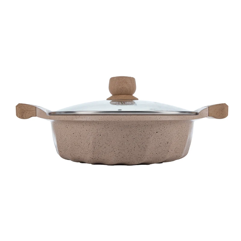 MGC kitchen Cookware 24 cm  Aluminum  Non-stick  Shallow Pot With Marble Granite Coating Die Cast Induction Bottom Casserole