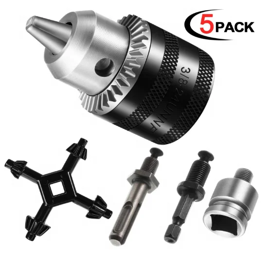 3 / 8-inch drill chuck adapter tool kit with 4-way chuck key 1 / 4-inch hex drive 1 / 2-inch socket square converter