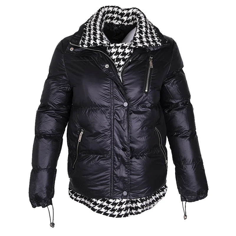 Hahnentritt Schwarz Warme Neue Ankunft Cropped GroB Puffer Mantel Winter Frauen Jacke