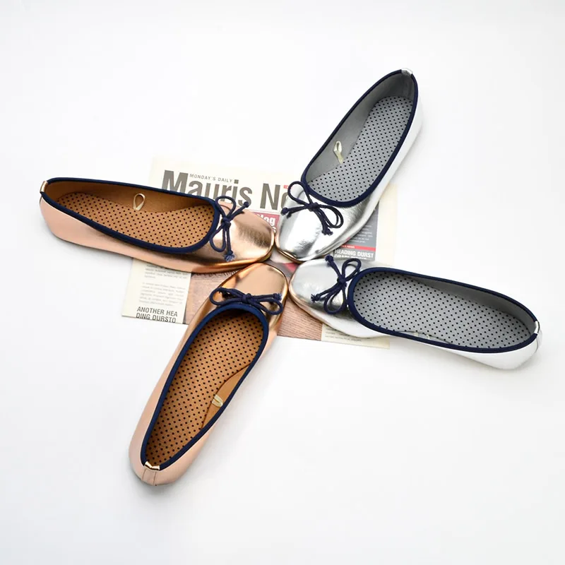 2023 Custom Ballerina Soft Insole Shining Upper Shoes Casual Flat Office Shoes for Women Lady Box PU Shoes Women Black Round Toe