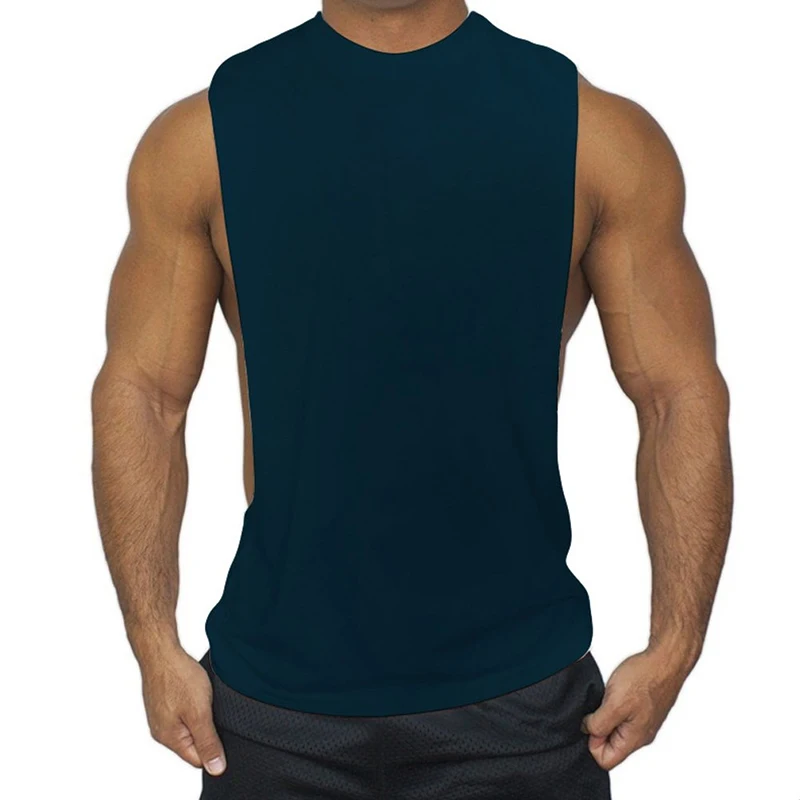 Футболка мужская без рукавов, низкий вырез, хлопковая майка для бодибилдинга, майка для воркаута, фитнеса, черный цвет, большие размеры
