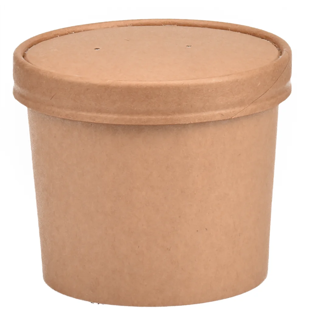 Kraft Cardboard Paper Soup Bowl Compostable Ice Cream Bowl White Paper Cups With PLA Inner Coating