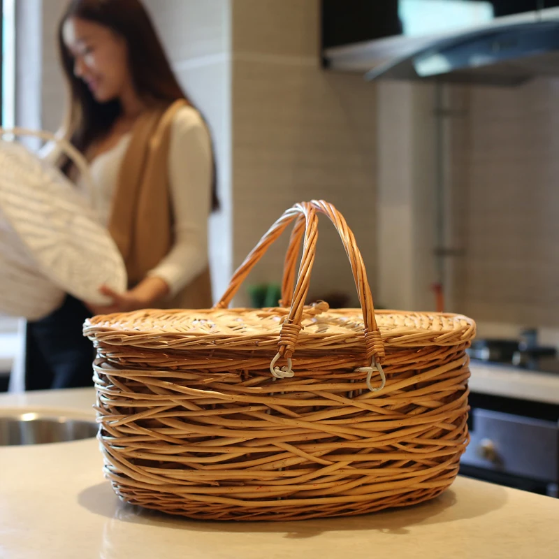 Квадратная бамбуковая корзина ручной работы плетеная для хранения Бамбуковая Корзина пикника с крышкой