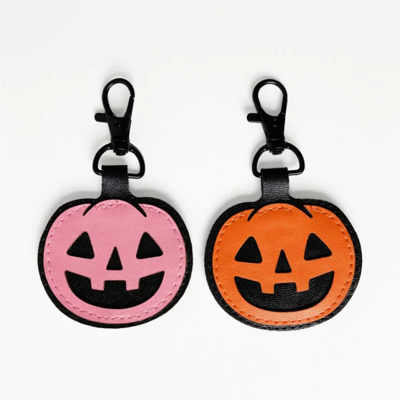 Double-sided Pumpkin Keychain Halloween Leather Keychain PU Leather Halloween Pumpkin Bat Keychain Key Ring Gift for Him