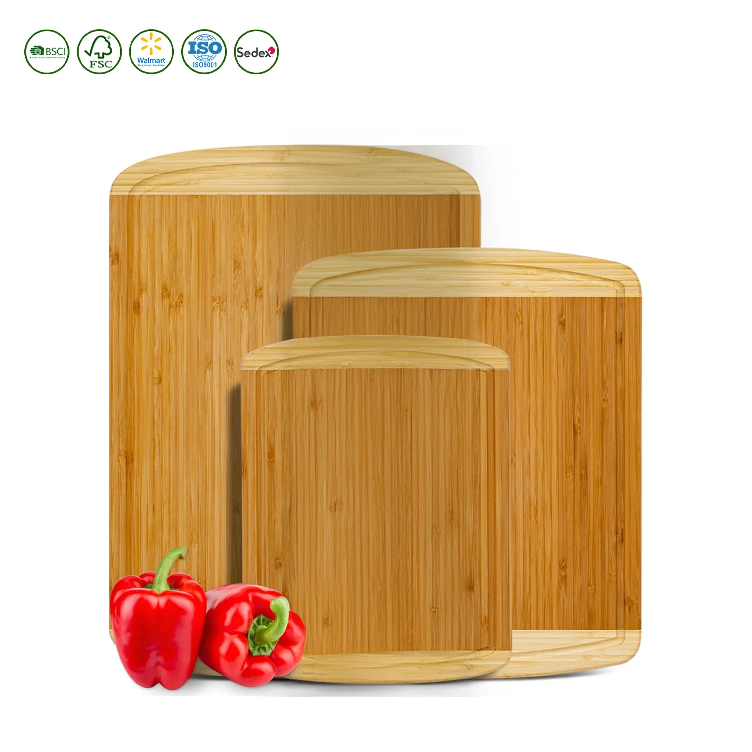 Set of 3 with Lifetime Replacements Organic Bamboo Cutting Board Kitchen Wooden Chopping Board