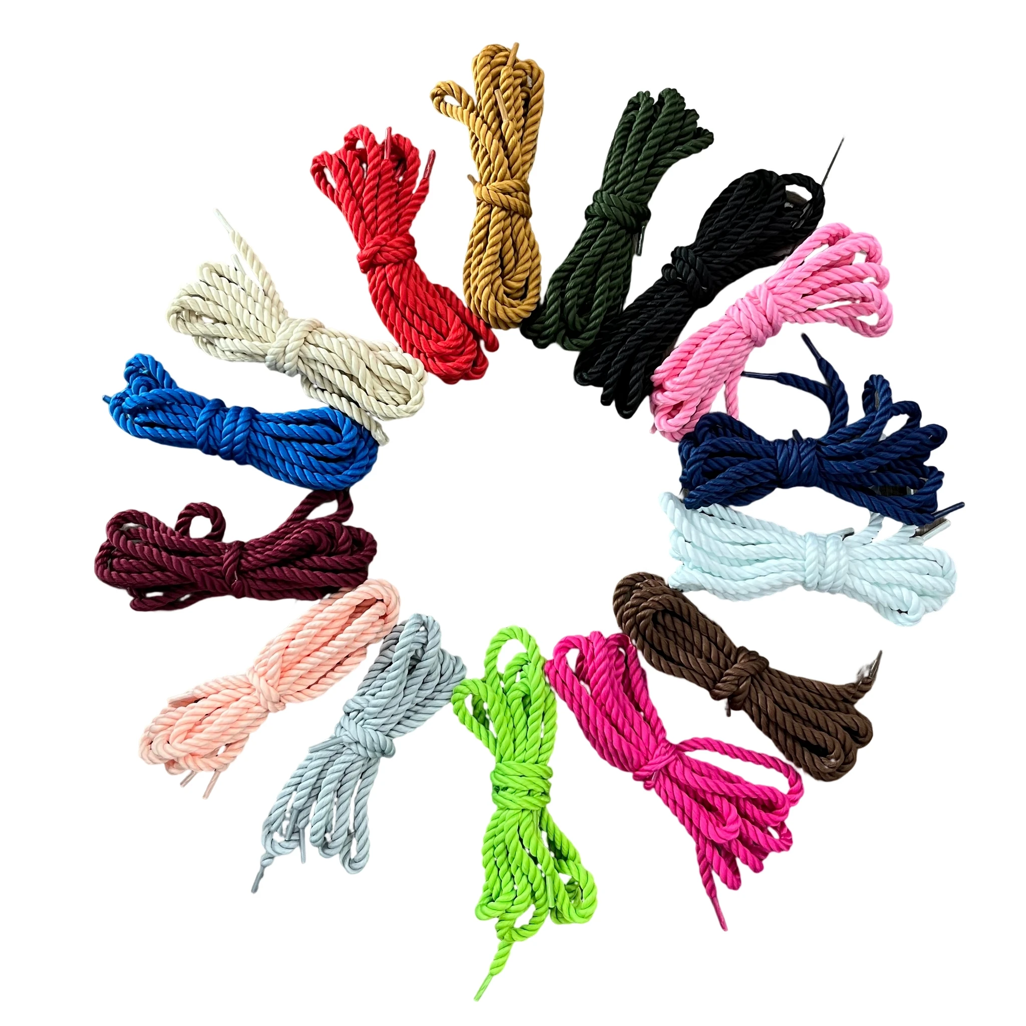 Customized color 8mm round thick cotton rope twisted shoelaces for dunk shoes laces